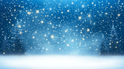 Obraz premium Christmas Blue Background with Snow and Copy Space
