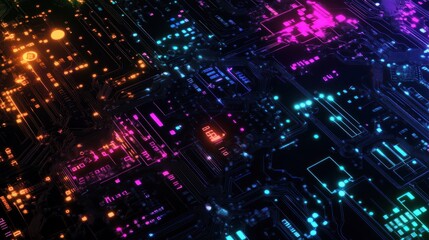 Fototapeta premium Abstract Circuit Board with Neon Lights