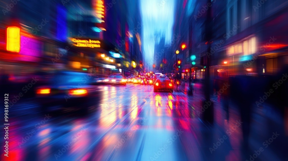 Wall mural abstract cityscape with blurry lights and movement