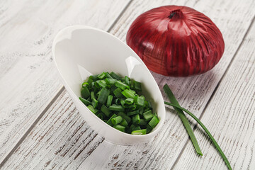 Diced green onion in the bowl
