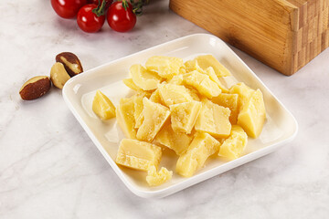 Crushed parmesan cheese in the bowl