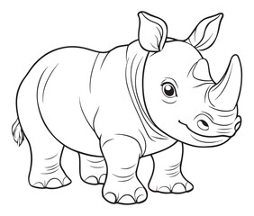 Rhino cartoon coloring page, Outline rhino, Silhouette line art rhino