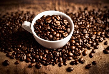 Obraz premium high quality coffee beans nestled among steaming mugs creating inviting atmosphere coffee lovers, aroma, beverage, roasted, espresso, caffeine, grind
