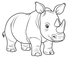 Rhino cartoon coloring page, Outline rhino, Silhouette line art rhino