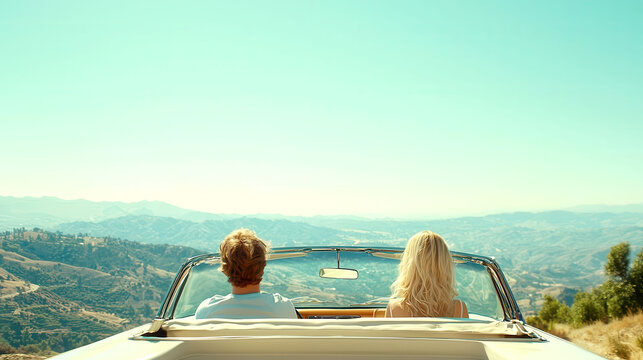 A couple taking a scenic drive on a sunny Sunday, exploring the countryside, Sunday road trip, weekend adventure