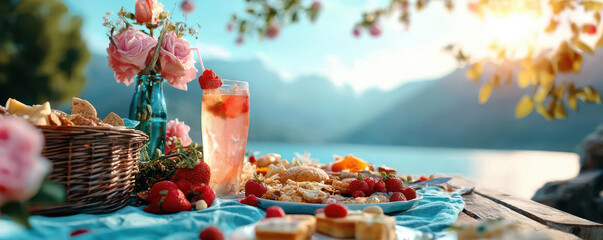 A picnic blanket spread with snacks and drinks, surrounded by friends on a lazy Sunday afternoon, Sunday picnic joy, weekend vibes