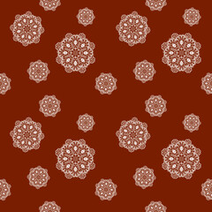 Vintage Lace Skeleton Floral Halloween Motif on Rich Brown Background with Symmetrical Design