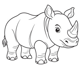 Rhino cartoon coloring page, Outline rhino, Silhouette line art rhino