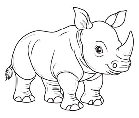 Rhino cartoon coloring page, Outline rhino, Silhouette line art rhino