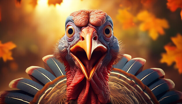 dinde ou dindon de Thanksgiving dr&ocirc;le, effray&eacute; d&rsquo;&ecirc;tre pan&eacute;e ou pr&eacute;par&eacute; en escalope