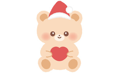 クリスマスのサンタの帽子をかぶったかわいいクマのキャラクターのカットイラスト