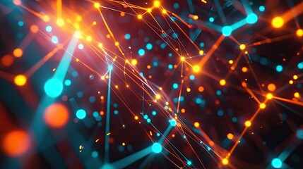 Fototapeta premium Abstract technology network of bright, glowing nodes connected by sleek lines, perfect for futuristic banners, posters, or social media posts.