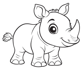 Rhino cartoon coloring page, Outline rhino, Silhouette line art rhino