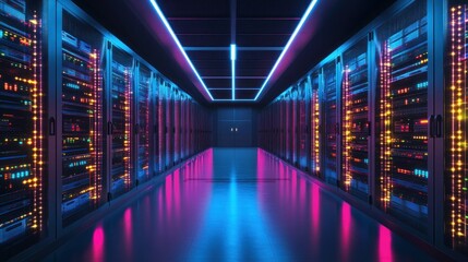 Obraz premium Neon Lights in a Server Room