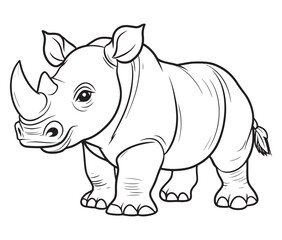 Rhino cartoon coloring page, Outline rhino, Silhouette line art rhino