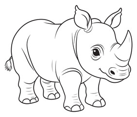 Rhino cartoon coloring page, Outline rhino, Silhouette line art rhino