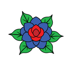 red rose with green leaves