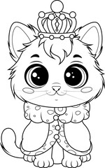 Coloring page. Prince Cat with Royal Crown and Cape