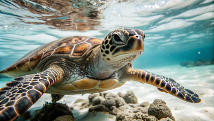 Obraz premium turtle swimming in the sealizard, reptile, animal, nature, wildlife, turtle, wild, amphibian, frog, dragon, tortoise, iguana, toad, eye, isolated, scales, green, shell, pet, horned, macro, creature, c