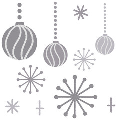 クリスマス飾り　キラキラしたオーナメント　グレー色のクリスマスボール