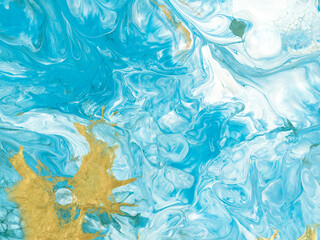 Abstract art, blue and gold painting, creative hand painted background, marble texture, acrylic painting on canvas
