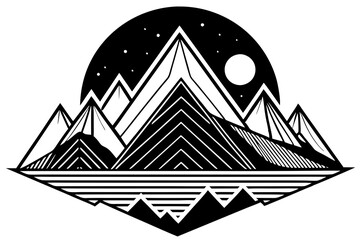 Monochrome Mountain Landscape with Night Sky and Stars