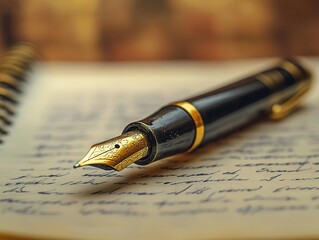 Creative writing with a notebook and pen, artistic atmosphere, introspective style, sharp focus, soft lighting