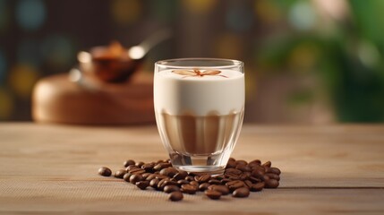 Coffee Drink with Milk and Coffee Beans