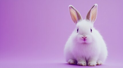 Obraz premium Adorable White Bunny on a Lavender Background