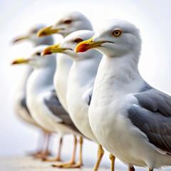 Naklejka premium close up of a seagullseagull, bird, gull, animal, sea, white, nature, beak, wildlife, ocean, feather, water, blue, eye, seabird, wild, wing, coast, feathers, sky, birds