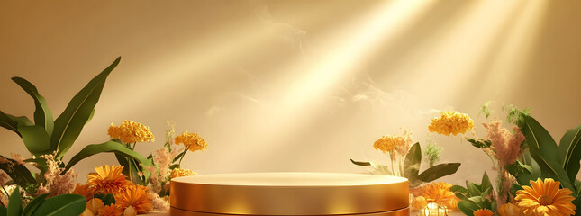  halloween podium adorned with fall harvest, 3D illustration