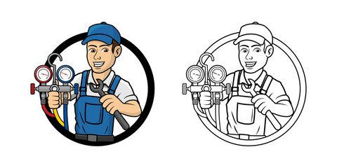 HVAC Service Cartoon Character Design Illustration