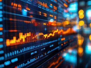 Portfolio diversification strategy with charts and graphs on a screen, analytical atmosphere, sharp focus, bright lighting