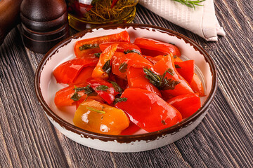 Homemade marinated red bell pepper