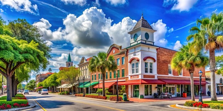 Scenic Historic Downtown Ocala with Charming Architecture and Lush Greenery on a Sunny Day