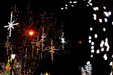 Fototapeta premium New Year's holiday street decorations made of lights- Image