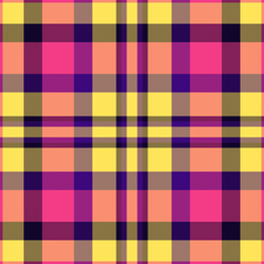 Masculine fabric pattern check, female tartan seamless texture. Scotland vector textile background plaid in red and pink colors.