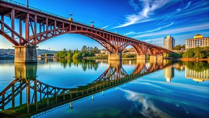 Naklejka premium Scenic View of North Broadway Bridge Spanning Over Calm Waters Under a Clear Blue Sky