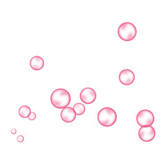 Pink bubbles on white background. Collagen bubbles. Fizzy sparkles. 
