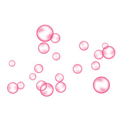 Pink bubbles on white background. Collagen bubbles. Fizzy sparkles. 
