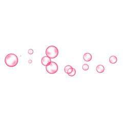 Pink bubbles on white background. Collagen bubbles. Fizzy sparkles. 
