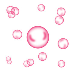 Pink bubbles on white background. Collagen bubbles. Fizzy sparkles. 
