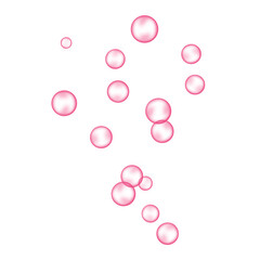 Pink bubbles on white background. Collagen bubbles. Fizzy sparkles. 
