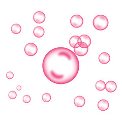Pink bubbles on white background. Collagen bubbles. Fizzy sparkles. 
