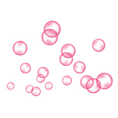 Pink bubbles on white background. Collagen bubbles. Fizzy sparkles. 
