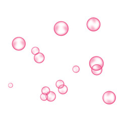 Pink bubbles on white background. Collagen bubbles. Fizzy sparkles. 
