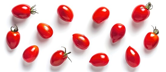 Fresh Plum Tomatoes On White Background With Natural Shadow