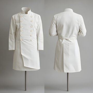 Clean and Simple White Cook Dolman with Five Buttons on Each Side Front and Back Views