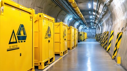 Fototapeta premium Yellow Storage Containers in Underground Warehouse