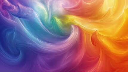 Colorful organic forms swirl in a rainbow burst across a vivid abstract background, with soft transitions between natural shades, creating a lively and energetic scene.